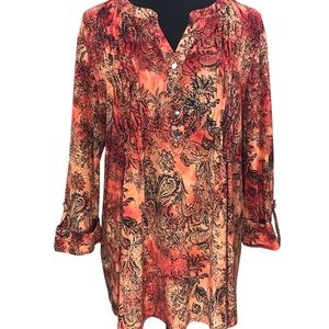 New direction multicolored long sleeve tunic blouse